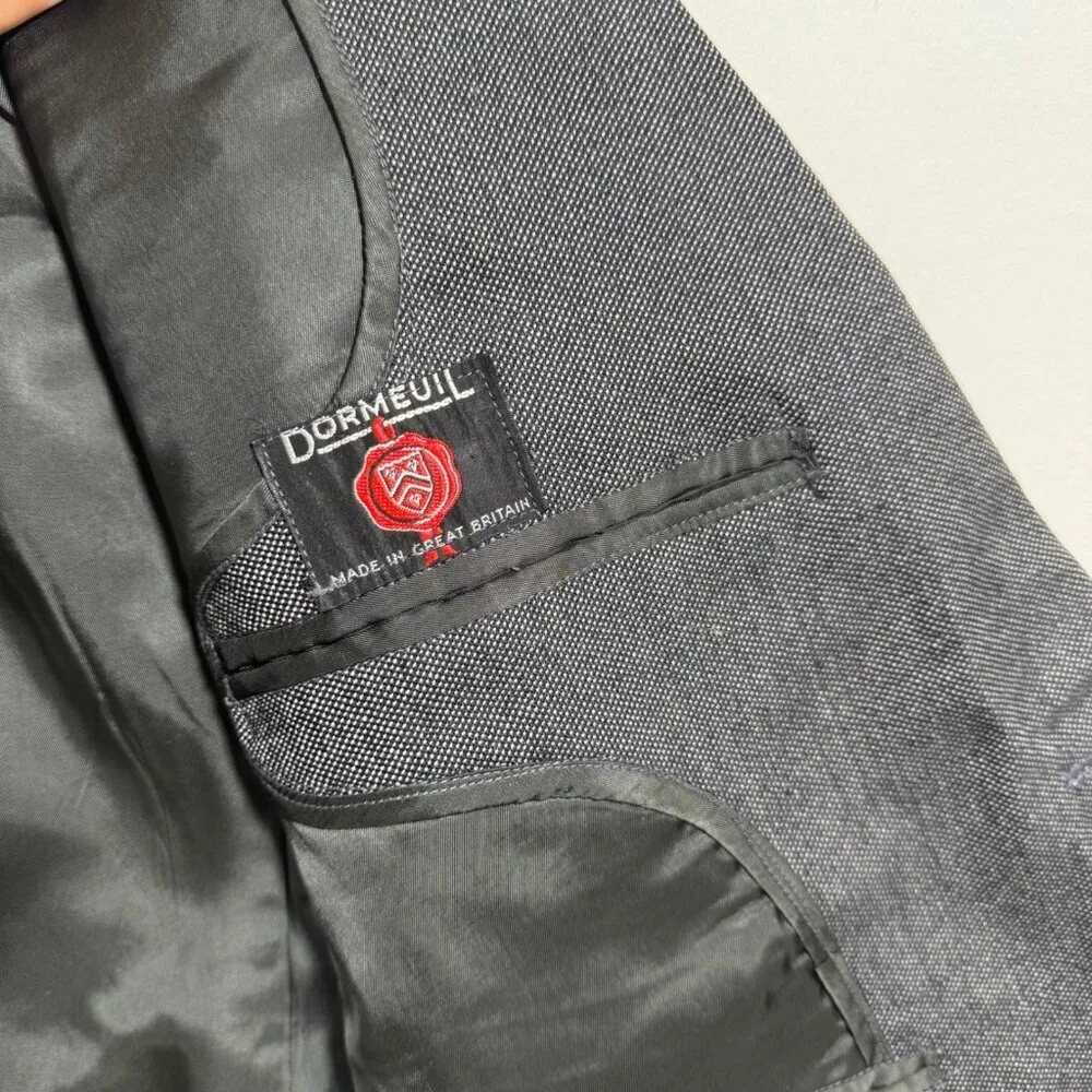 Dormeuil Custom 3-Piece Suit Gray S 35 Birdseye Groom Prom Wedding Formal Blazer